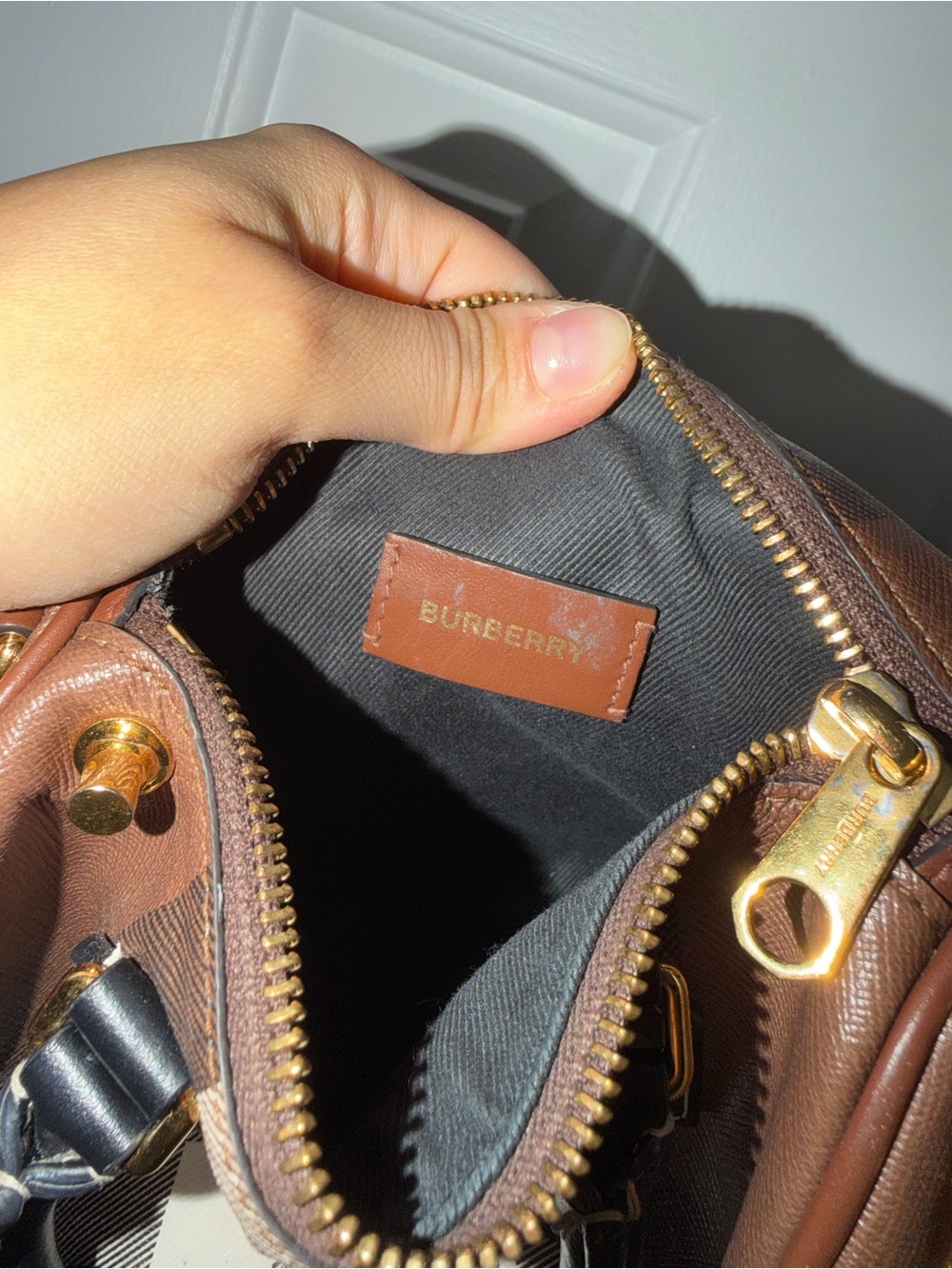 Burberry Brown and Black Check Mini Top-Handle Satchel - Picture 9 of 10